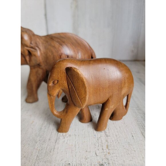 Vintage wooden elephant couple baby mom home‎ decor unique - Picture 2 of 6